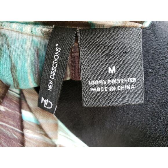 New Directions Blouse Women Medium Multicolor Teal Brown Abstract Print Top - Picture 6 of 11